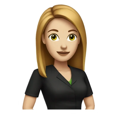 executive woman, straight golden brown hair, green eyes, black dress sticker