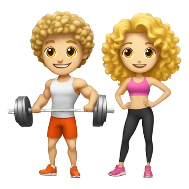 A blonde guy and a curly-haired girl lifting weights together sticker