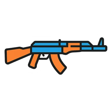 AK-47 rifle as a flat color icon, bold shapes, minimalistic, clear outline sticker