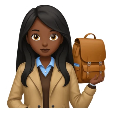 walk black long hair girl at university without backpack with brown jacket sticker