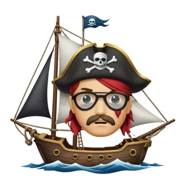pirate with eye sailing a ship in strom sea background sticker