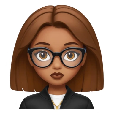 bratz baddie, beautiful hazel brown, eyeliner, short brown hair, black glasses sticker