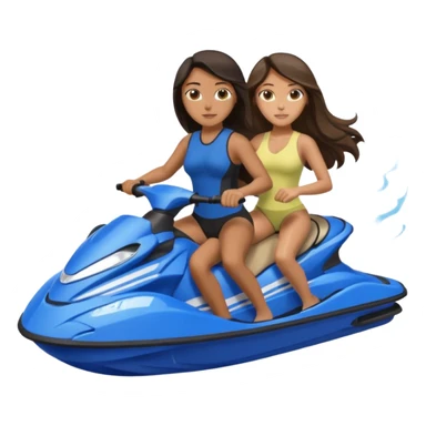 Dark tan male dark hair & light tan female long dark hair on a blue jet ski no sunglasses sticker