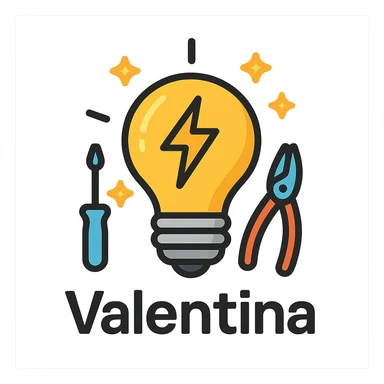 Add electric sparkles and the name 'Valentina' in a modern icon style with a transparent background. sticker