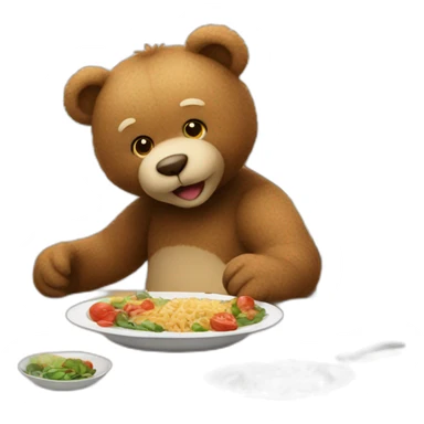 Teddy bear sitting at table eating dinner   sticker