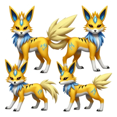 Feral Solgaleo-Meloetta-Jolteon-Renamon-Zeraora-Vernid-fusion-hybrid-creature, full body  sticker