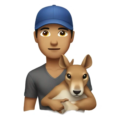 Asian male tough with sideways cap holding a kangaroo upside down sticker