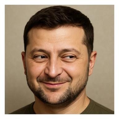 photorealistic emoji style portrait of Zelensky, round face, sly and cunning expression sticker