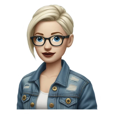 Hyper Realistic pale beautiful tattooed woman with glasses and blue eyes wearing denim jacket sticker