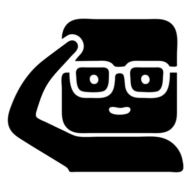 square face wearing glasses saluting, solid filled icon, simple and strong impression sticker
