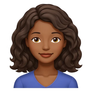 Happy face with smile,  dark brown skin color black women wavy hair shoulder length, eyes slightly closed sticker