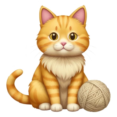 yellow cat full body sitting with a wool ball sticker
