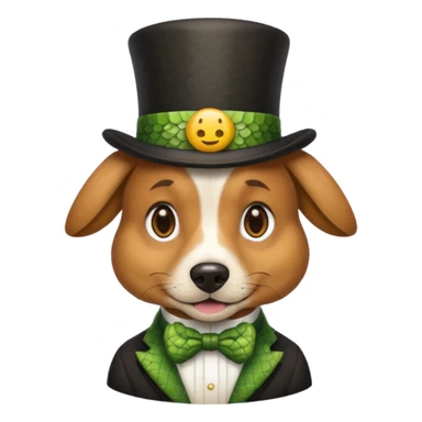 dog with reptile scales and a top hat, emoji style sticker