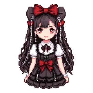 gothic lolita bow, ornate lace, black and crimson, delicate chains, Victorian influence sticker