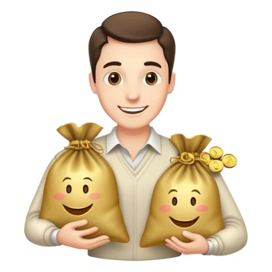 Happy guy with money bags sticker