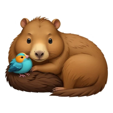 capybara sleeping peacefully with a bird sticker