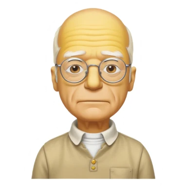 A 3D cartoon close-up of Grandpa Abe Simpson, yellow skin, bald head with side tufts of white hair, glasses, wrinkled face, beige shirt with collar, soft yellow lighting, cinematic Memoji-style portrait consistent with other Simpsons family members, yellow dress. sticker