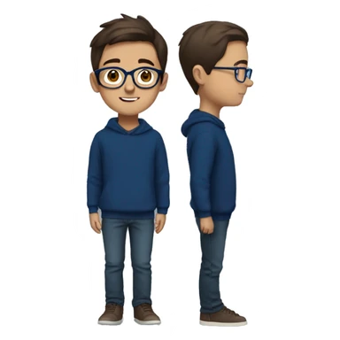 winter, christmas, young boy, short  brown hair, brown eyes, hispanic, dark blue sweater, full body, blue glasses sticker
