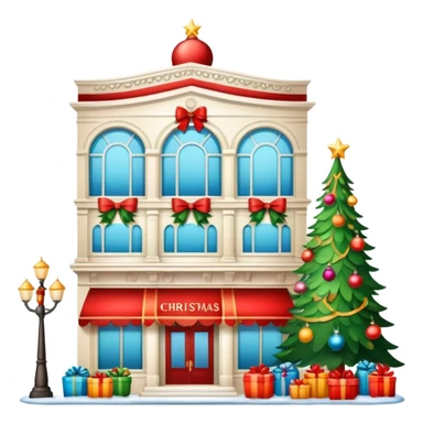 Christmas department store with holiday decorations sticker