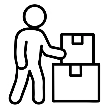 A supplier icon with a person handling boxes and supplies sticker