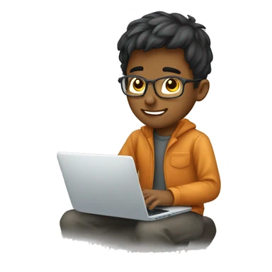 A boy is developer. He is programming on a laptop. Background transparent sticker