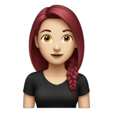 a white girl with burgundy hair in a black T-shirt sticker