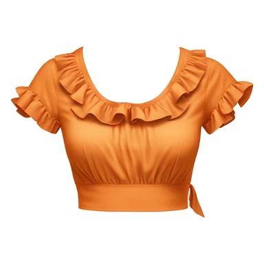 Realistic orange cut out crop top blouse. Ruffles. Isolated. Fancy sash sticker