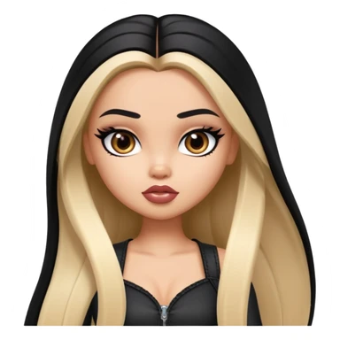 pretty bratz baddie, straight long hair, light skin, dark black hair sticker