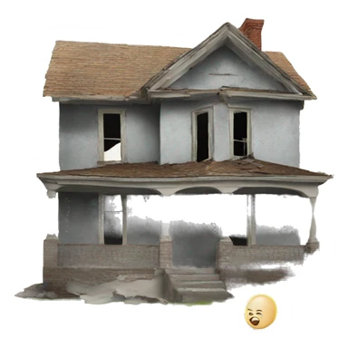 House in disrepair with baby in front of it sticker