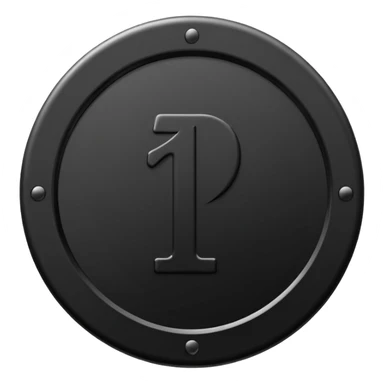 Emoji icon of a black coin with engraved number 1, minimalist style, isolated sticker