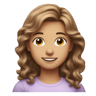 girl with mid to long brown wavy hair, brown eyes, cute smile and lilac shirt sticker