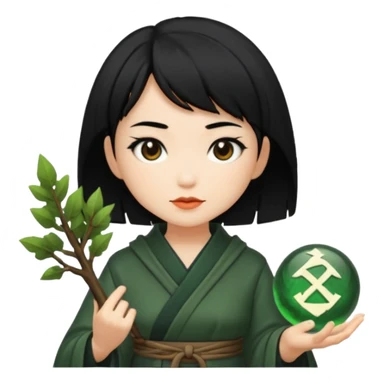 east asian forest mage woman short black hair rune sticker