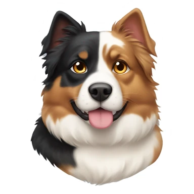 Two animals, a Fat calico cat with a black and tan Australian Shepard dog sticker