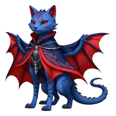 Kawaii gothic badass black, red, indigo, cute beautiful pretty elegant divine edgy feline-vernid-sergal-Haku-dragon-fursona-animal-creature, full body, with intricate detailed markings, Embroidered capelet, silken shawl sticker