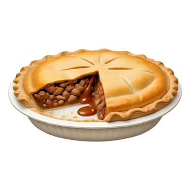 Cinematic Realistic Meat Pie Dish Emoji, showcasing a flaky pastry filled with rich, hearty meat gravy, rendered with lifelike detail and warm, inviting lighting. sticker