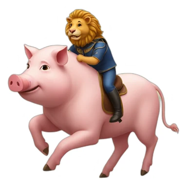 a pig riding  a lion sticker