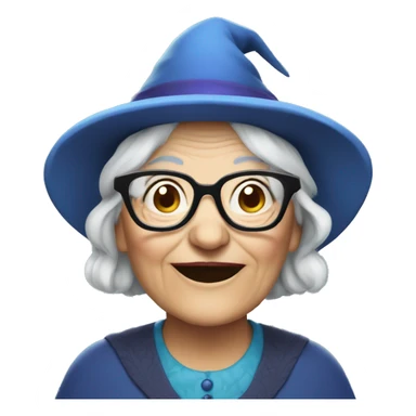 smart granny witch with glasses and blue hat  sticker