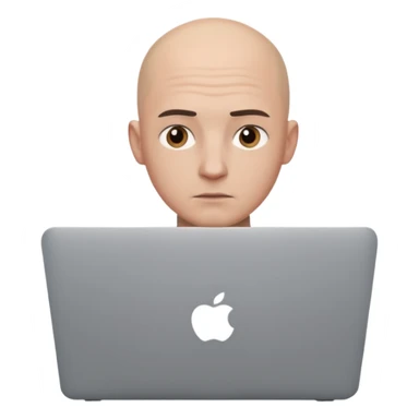 bald yong guy with macbook sticker