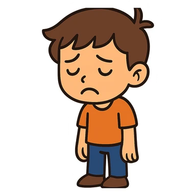 flat toon style niño triste, caricatura moderna sticker