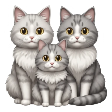 a very fluffy grey and white cat sitting with 2 other cats sticker