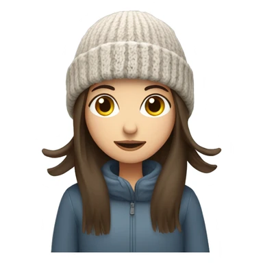 brunette girl with straight hair in the cold with a woolly hat sticker