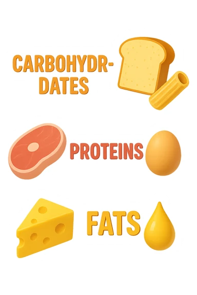 macros come carboidrati proteine e grassi, fluttuano in aria in 3d, sfondo bianco sticker