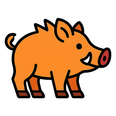 orange wild pig icon with color outline and black outlines sticker