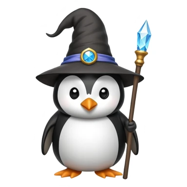 penguin wizard with a staff and wizard hat sticker