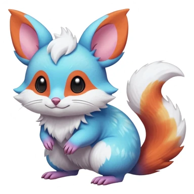  Shiny iridescent light warmly colored reddish-orange-gold-gradients neon vibrant bioluminescent colorful pastel flourishing flurry fuzzy Absol-Minccino-Furret-Zangoose-Chinchilla-Stitch-fusion-animal-Fakémon-hybrid-creature  sticker