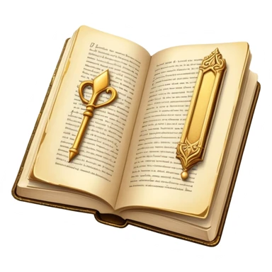 An open hardcover book and a golden bookmark sticker