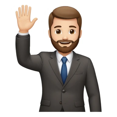 bearded man in business suit waving hand with friendly smile sticker