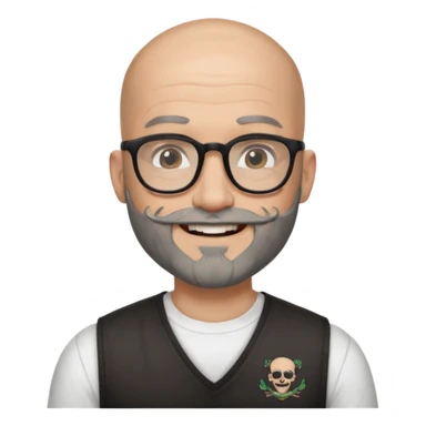 Bald man with salt and pepper beard and glasses and tattoos sticker