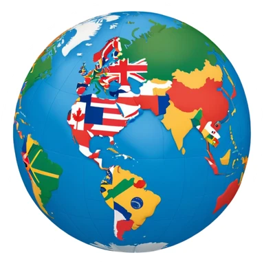 A globe showing Earth with small country flags around it or embedded on the continents sticker