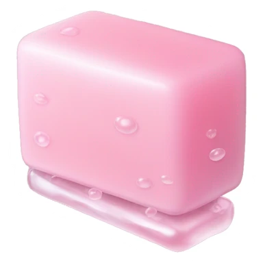 Light pink soap bar sitting on a soap holder, with soap bubbles  sticker